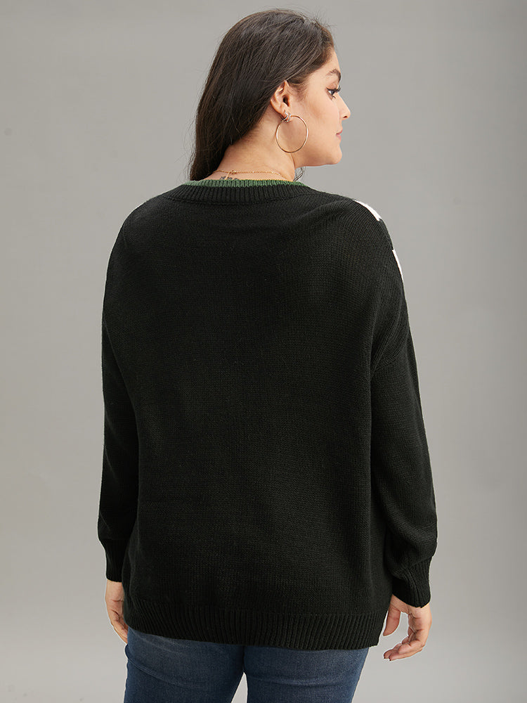 Striped Contrast Trim  Long Sleeve Pullover