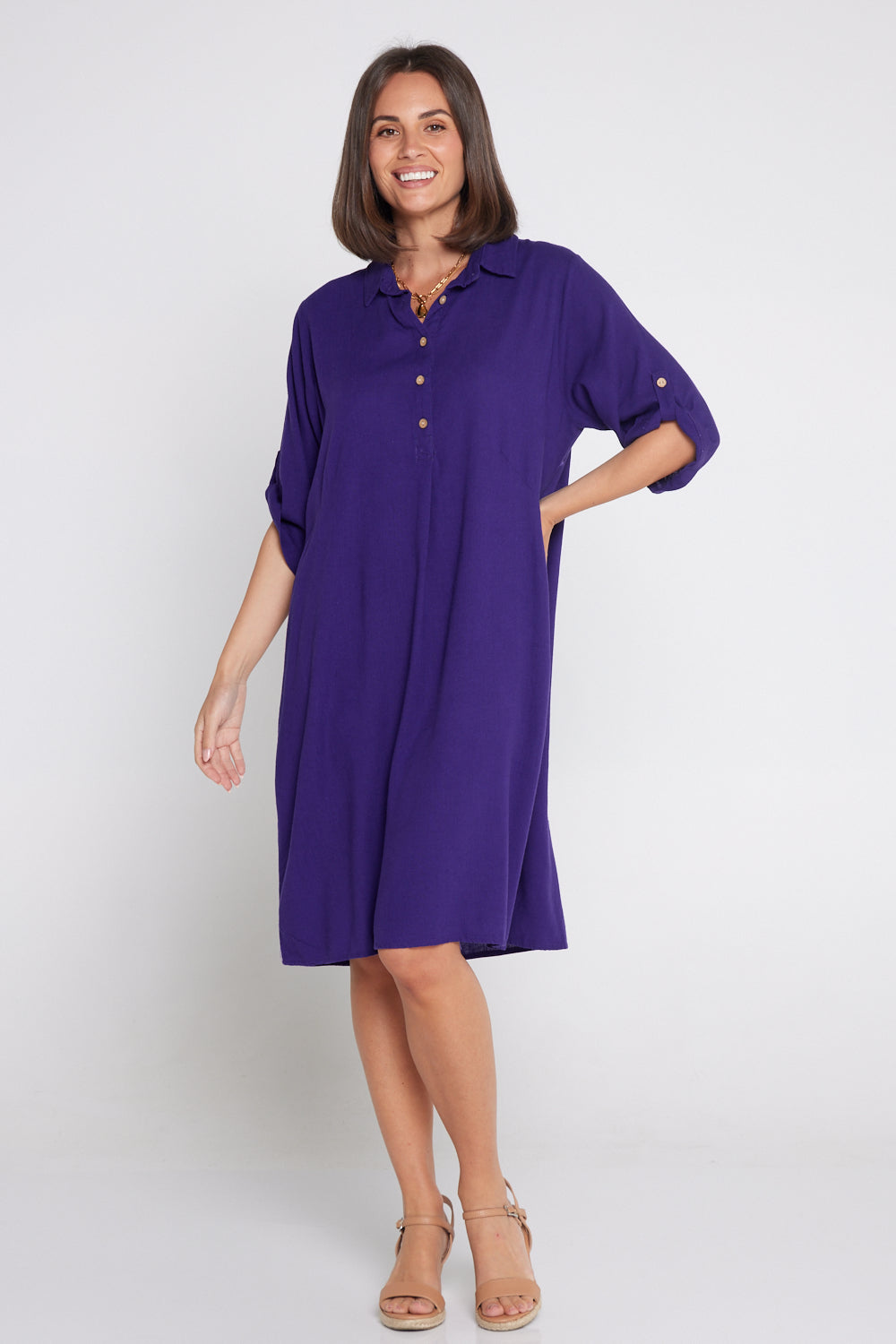 Maria Cotton & Linen Dress - Purple