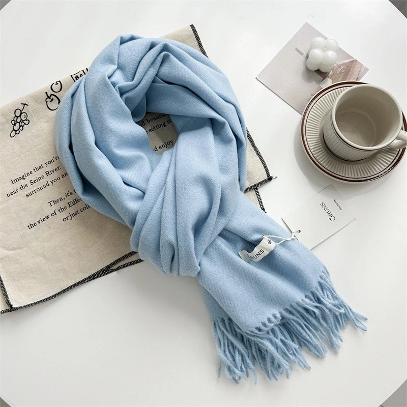 Women's Elegant Minimalist Solid Color Imitation Cashmere Tassel Scarf