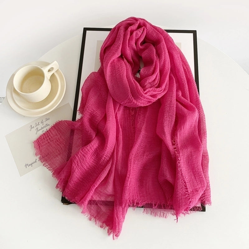 Women's Minimalist Solid Color Imitation Cotton And Linen Silk Scarf