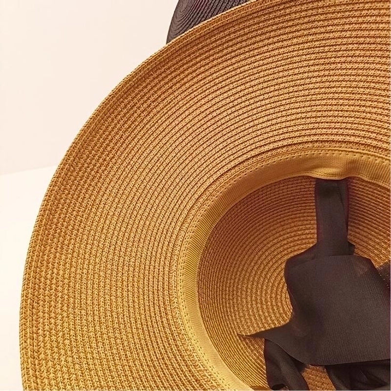 Women's Minimalist Bow Knot Braid Flat Eaves Straw Hat