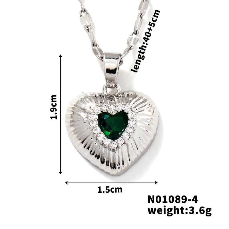 Classic Style Heart Shape 304 Stainless Steel Copper Zircon K Gold Plated Rhodium Plated Inlay Pendant Necklace