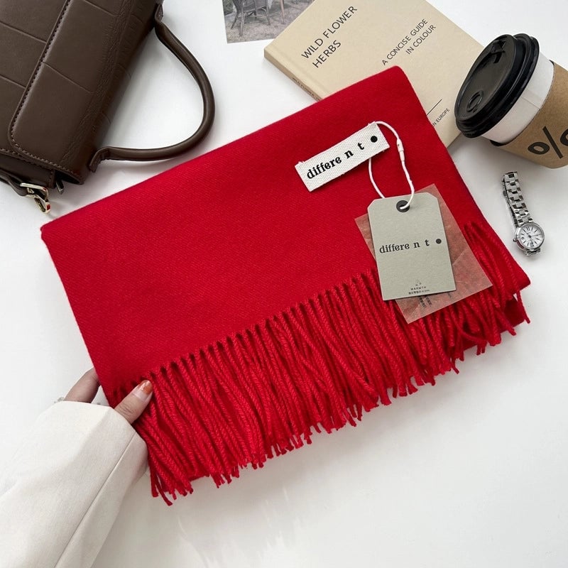 Women's Elegant Retro Solid Color Imitation Cashmere Tassel Scarf