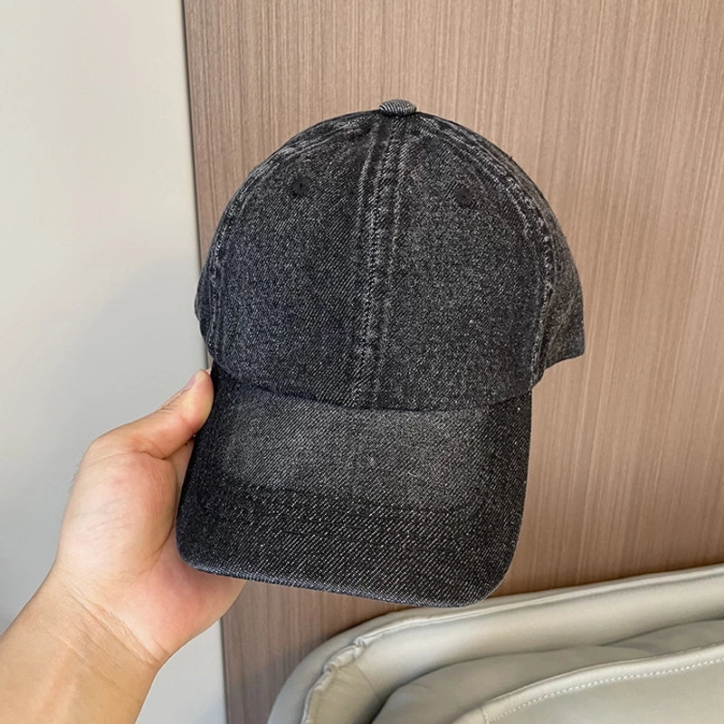 Korean-style Spring And Summer Denim Baseball Cap Women's Washable Old Letter Hat Men's Trendy Sunscreen Cap