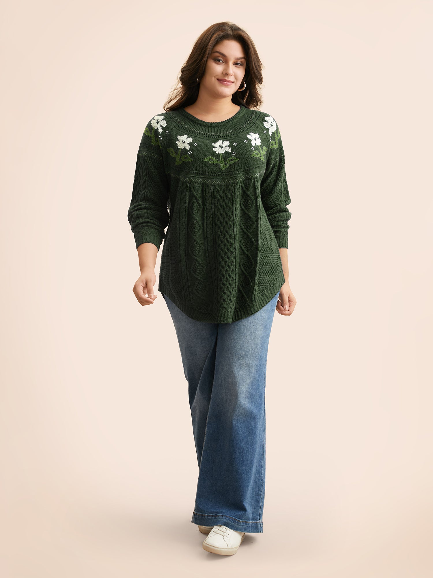 Floral Jacquard Raglan Sleeve Pullover