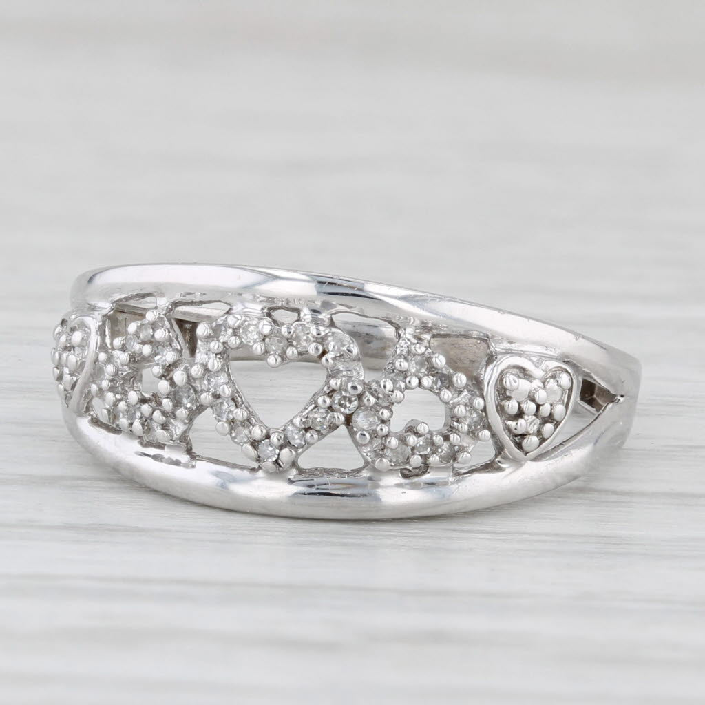 Diamond Hearts Ring 10k White Gold Size 7.5