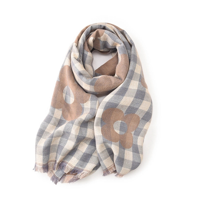 Women's Basic Plaid Flower Polyester Scarf