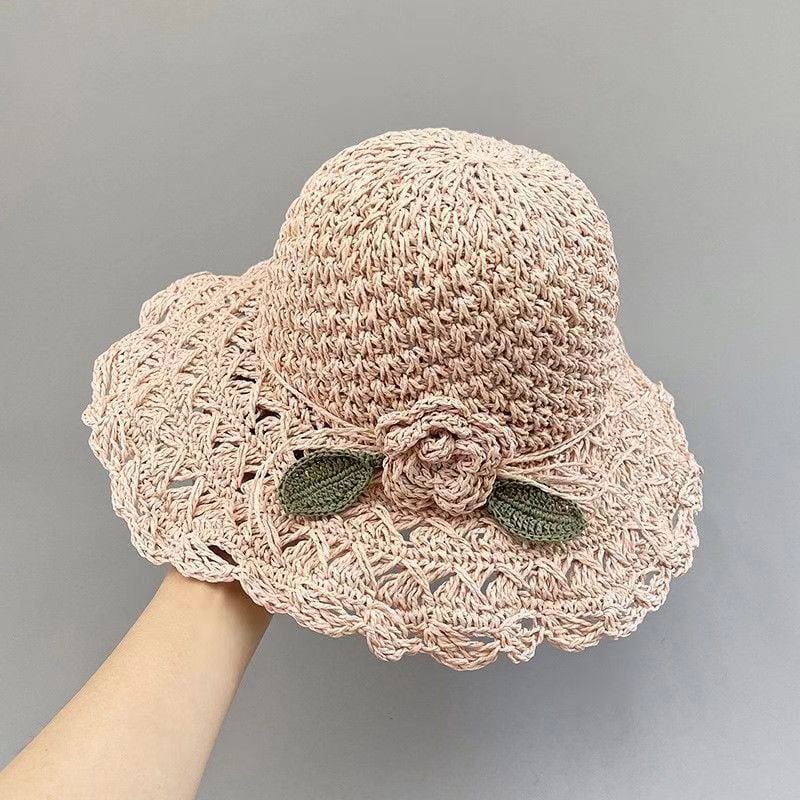 Elegante Sombrero De Paja De Crochet Con Detalle De Volantes