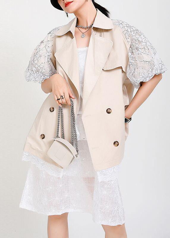 Chic Beige Peter Pan Collar Pockets Jacket Summer