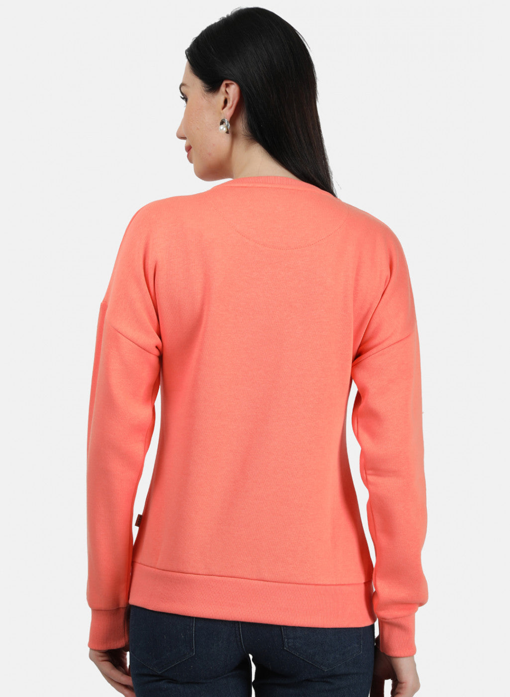 Women Peach Plain Sweatshirt