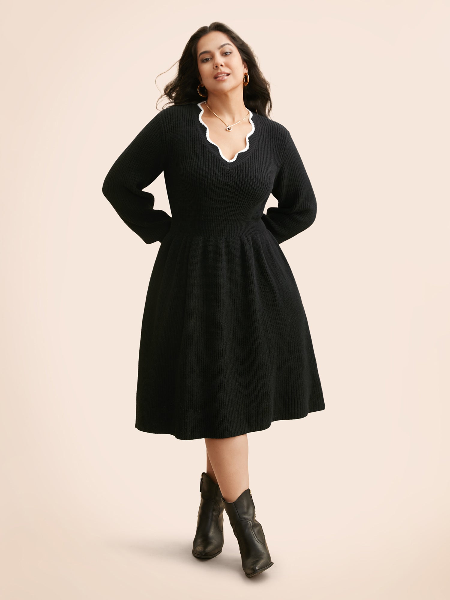 Supersoft Essentials Contrast Lace Collar Wool Sweater Dress