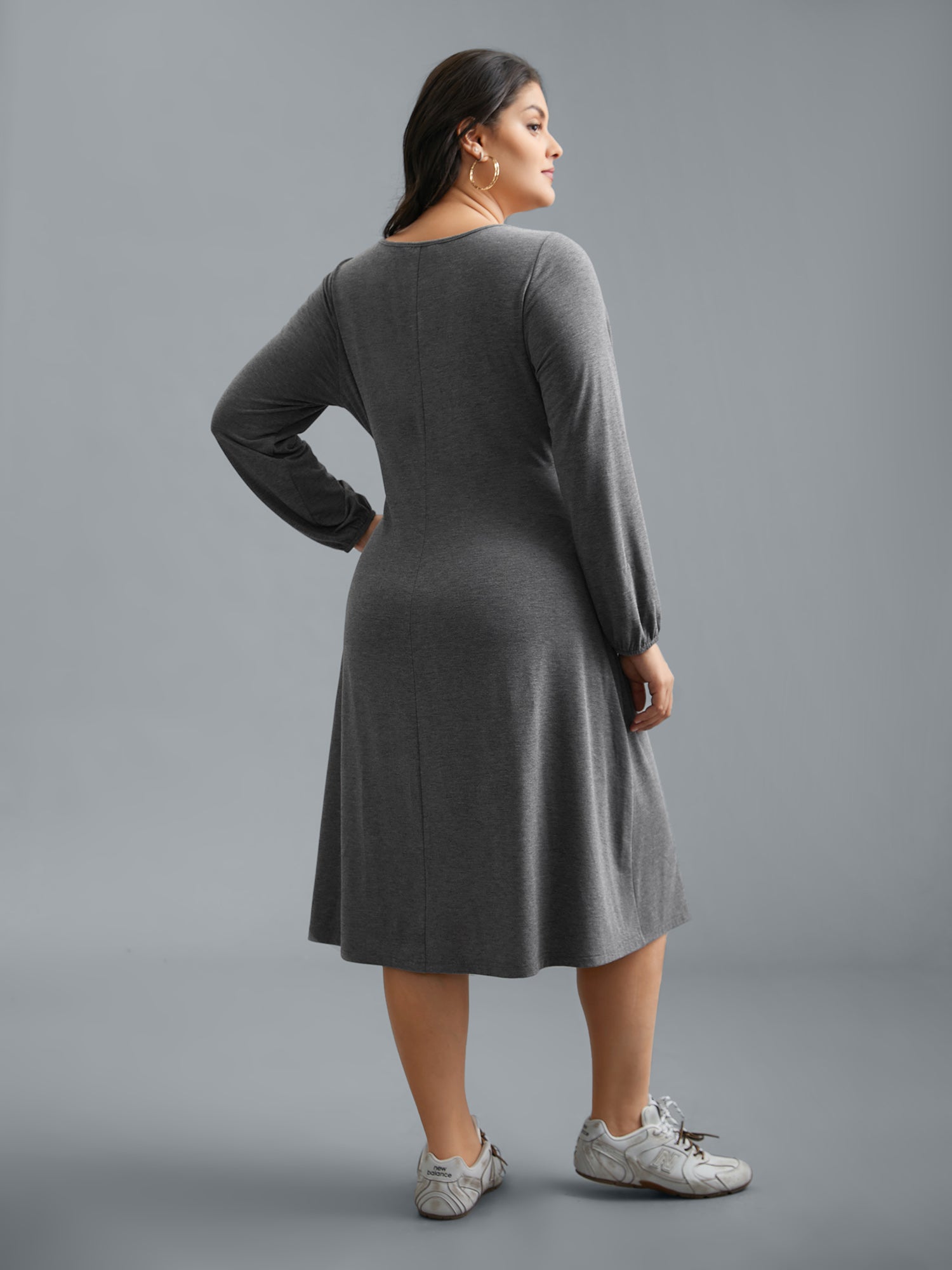 Stretchy Waist-Tie Plain Knit Dress