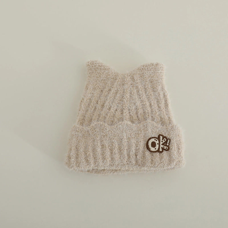 Cute Cat Ears Plush Knitted Hat Autumn And Winter Children Warm Baby's Knit Hat Personality Girl Sleeve Cap