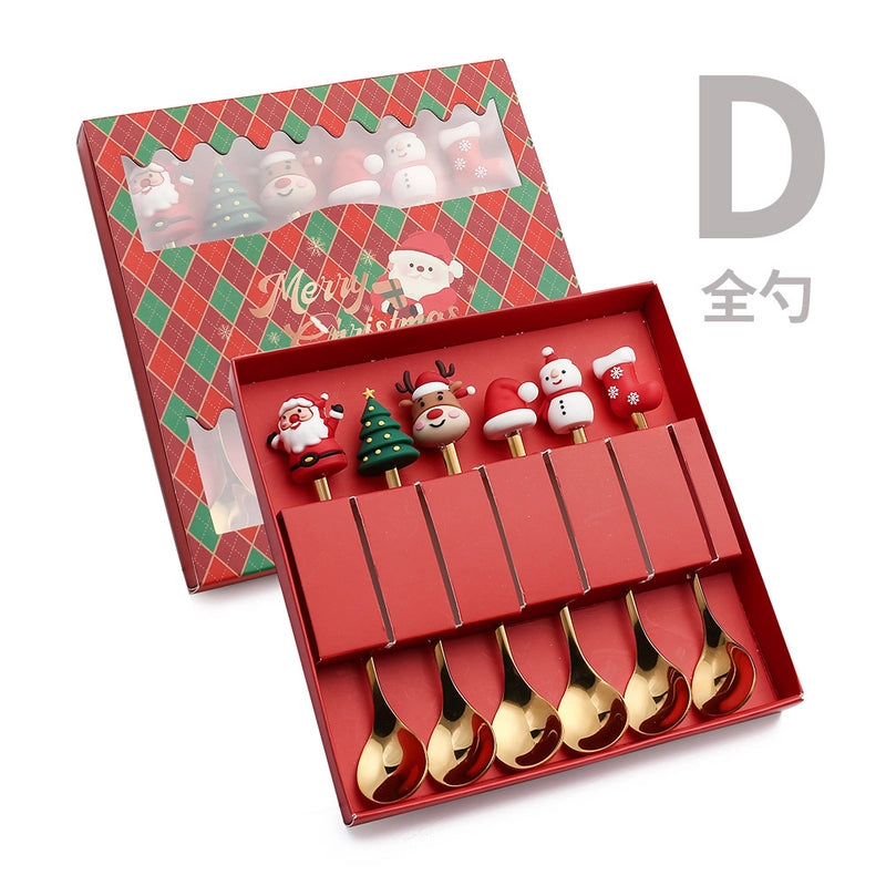 Christmas Cute Christmas Tree Santa Claus Star 304 Stainless Steel PVC Tableware 1 Piece