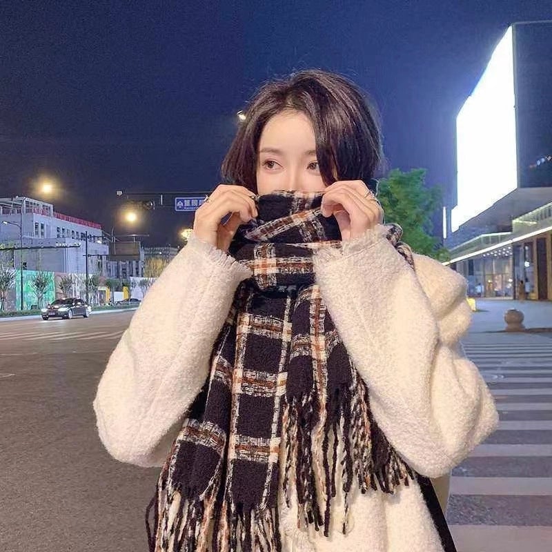 Women's Lady Minimalist Lattice Imitation Cashmere Scarf