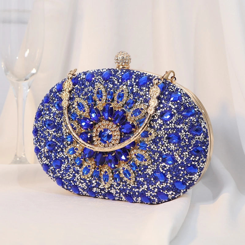 Silver Black Rose Red Pu Leather Floral Oval Evening Bags