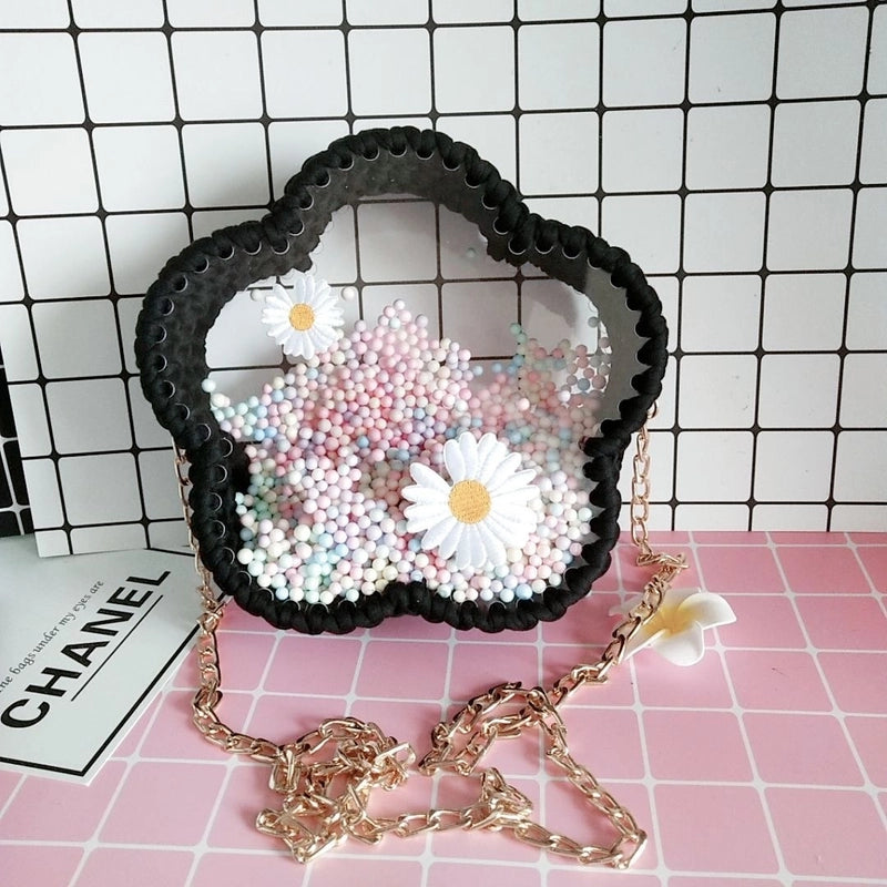 Women's Small Arylic Flower Cute Round Open Crossbody Bag