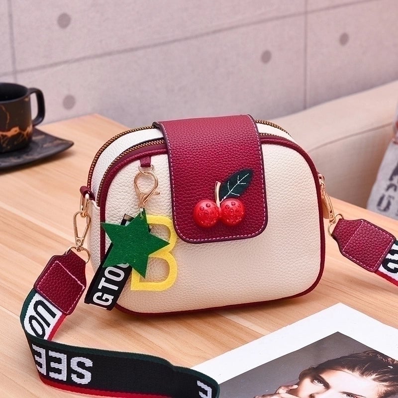 Women's Medium Pu Leather Letter Star Fruit Cute Semicircle Magnetic Buckle Crossbody Bag
