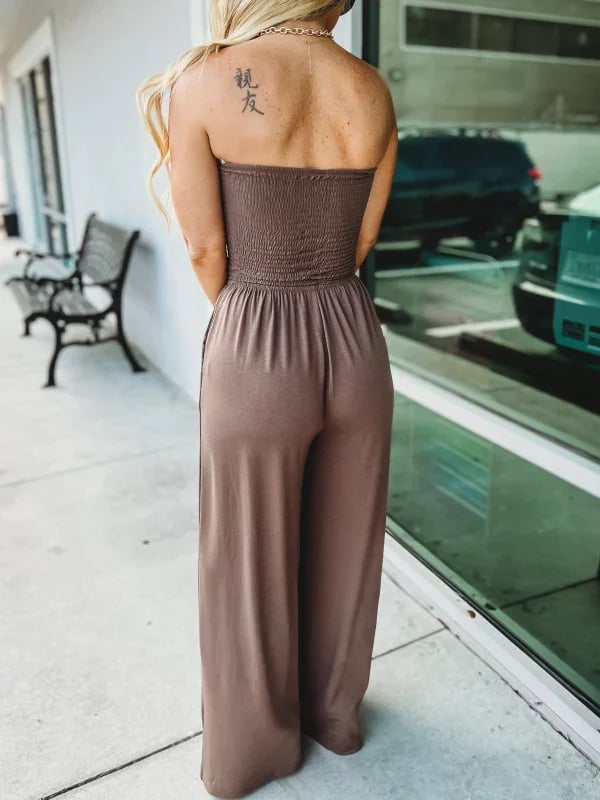 🔥LAST DAY PROMOTION - 49% OFF🔥Off Shoulder Solid Color Smocked Jumpsuit