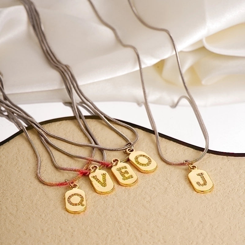 304 Stainless Steel Titanium Steel Gold Plated Minimalist Plating Chain Inlay Letter Zircon Pendant Necklace