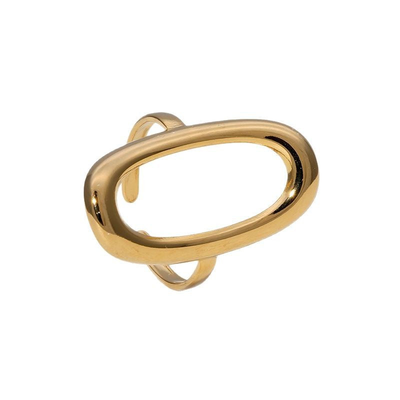 Minimalist Cold Style Stainless Steel Ring Female Geometric Hollow Oval Simple Gold-Plated Open Ring