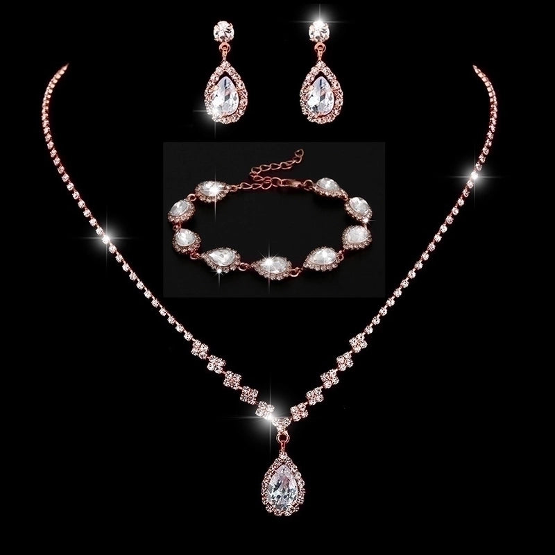 Minimalist Solid Color Artificial Crystal Copper Inlay Zircon Earrings Necklace