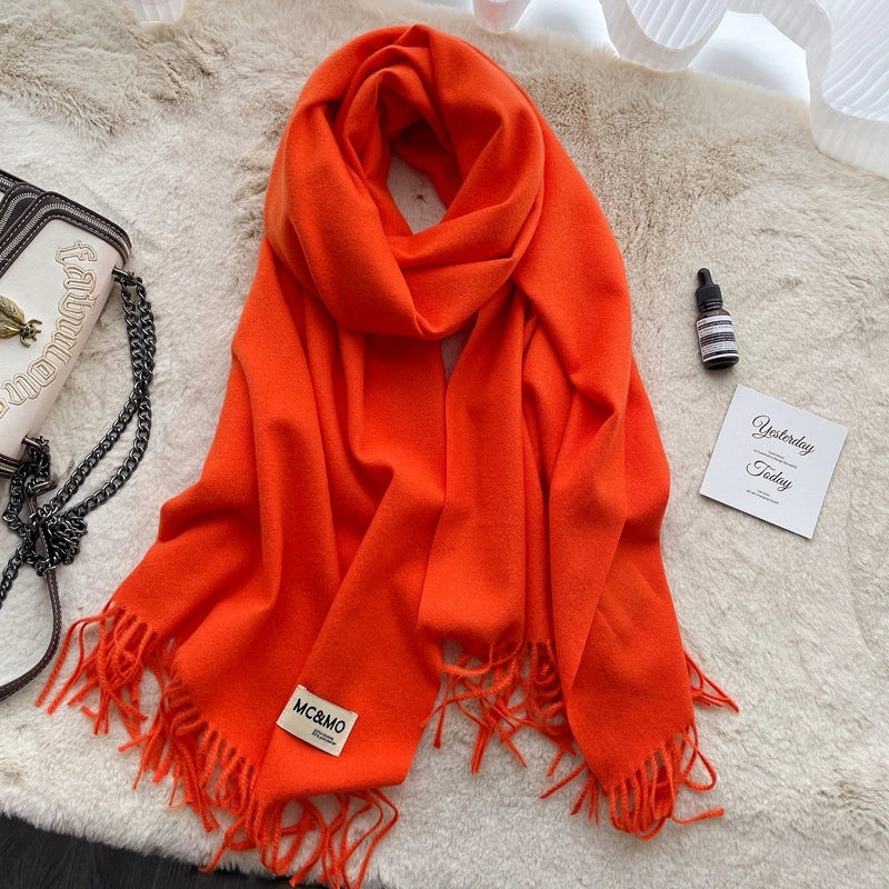 D Cashmere Scarf Solid Color Tassel Shawl Long Couple Warm Imitation Cashmere Scarf Shawl