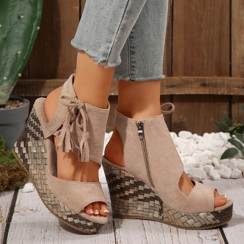 Women's Tassel Open Toe Platform Wedge Sandals