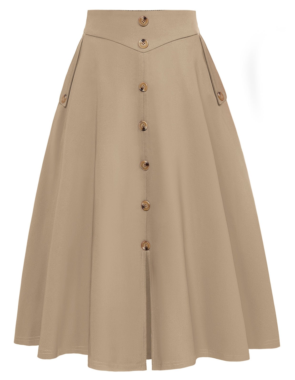 Fans Look of Vintage Front Slit Swing Skirt High Waist Buttons Decorated Skirt