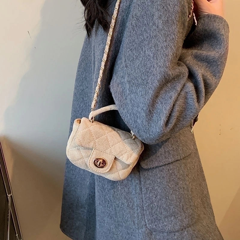 Women's Suede Solid Color Basic Metal Button Square Lock Clasp Shoulder Bag Crossbody Bag