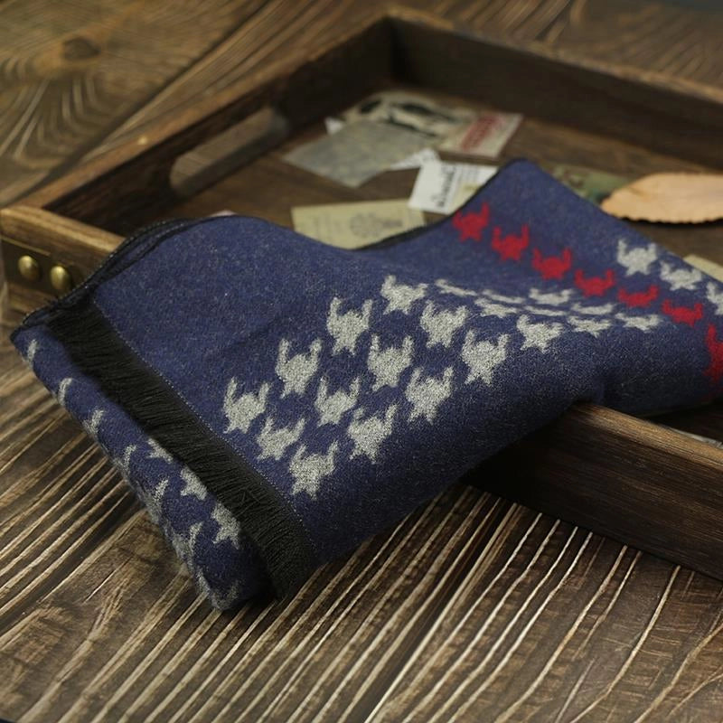 Men's Scarf Autumn And Winter Cashmere Fashion Casual Warm Scarf Plaid Black And White Distinctive Pattern Blue Fashion