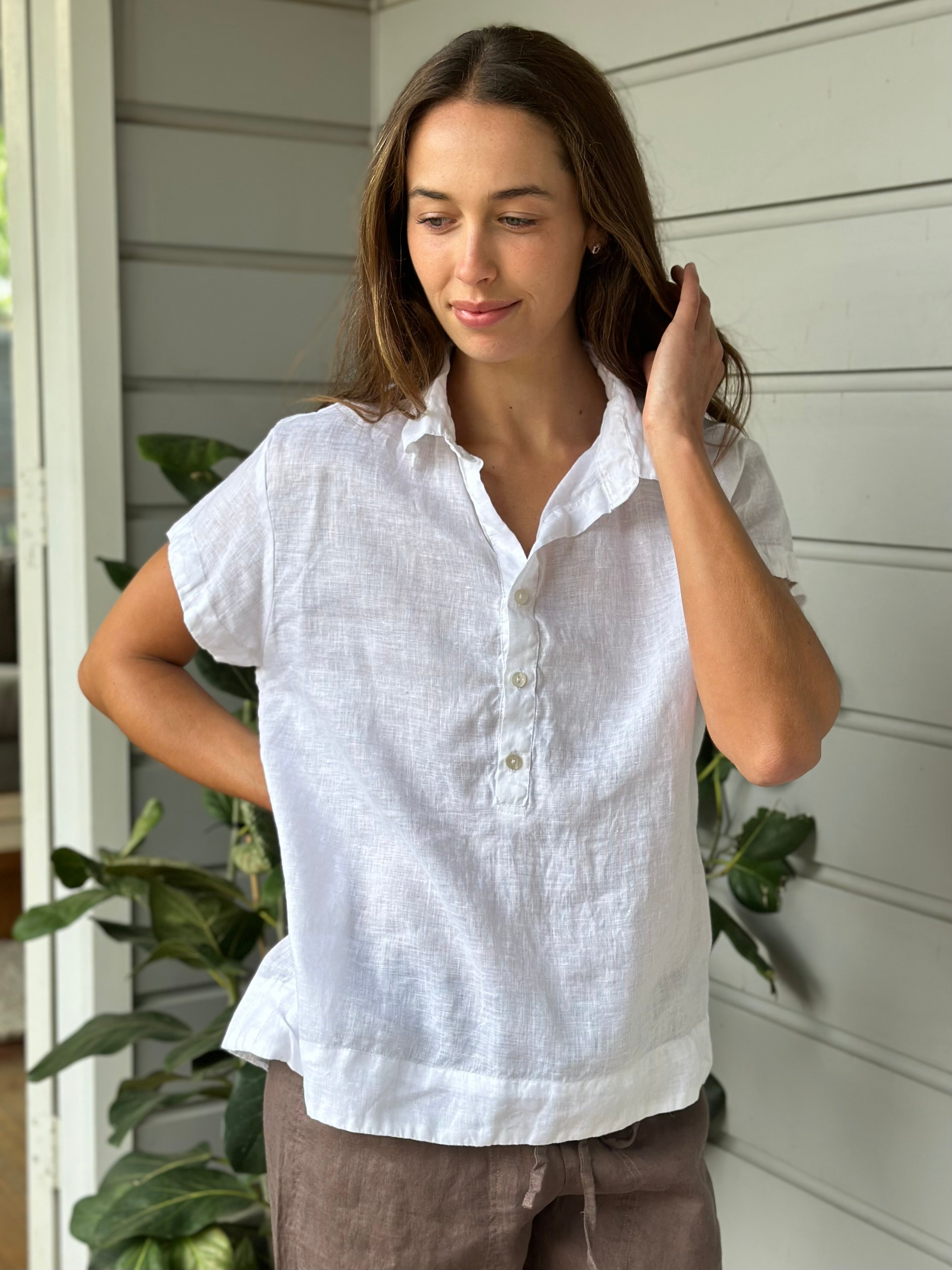 celia top -white linen