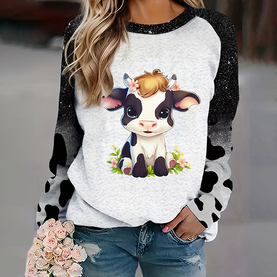 Women's Baby Milk Highland Cow Casual Sweatshirt