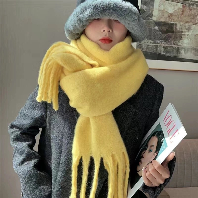 Women's Scarf Winter Solid Color Mohair Thickened New High-grade White Lazy Shawl Scarf Warm Fashion