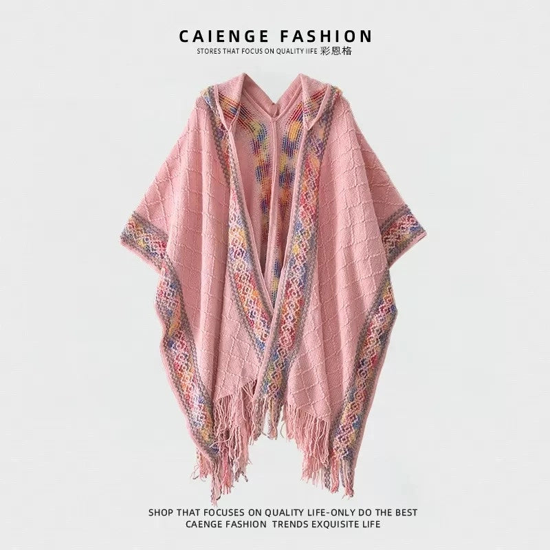 Women's Vintage Style Plaid Solid Color Imitation Cashmere Tassel Shawl