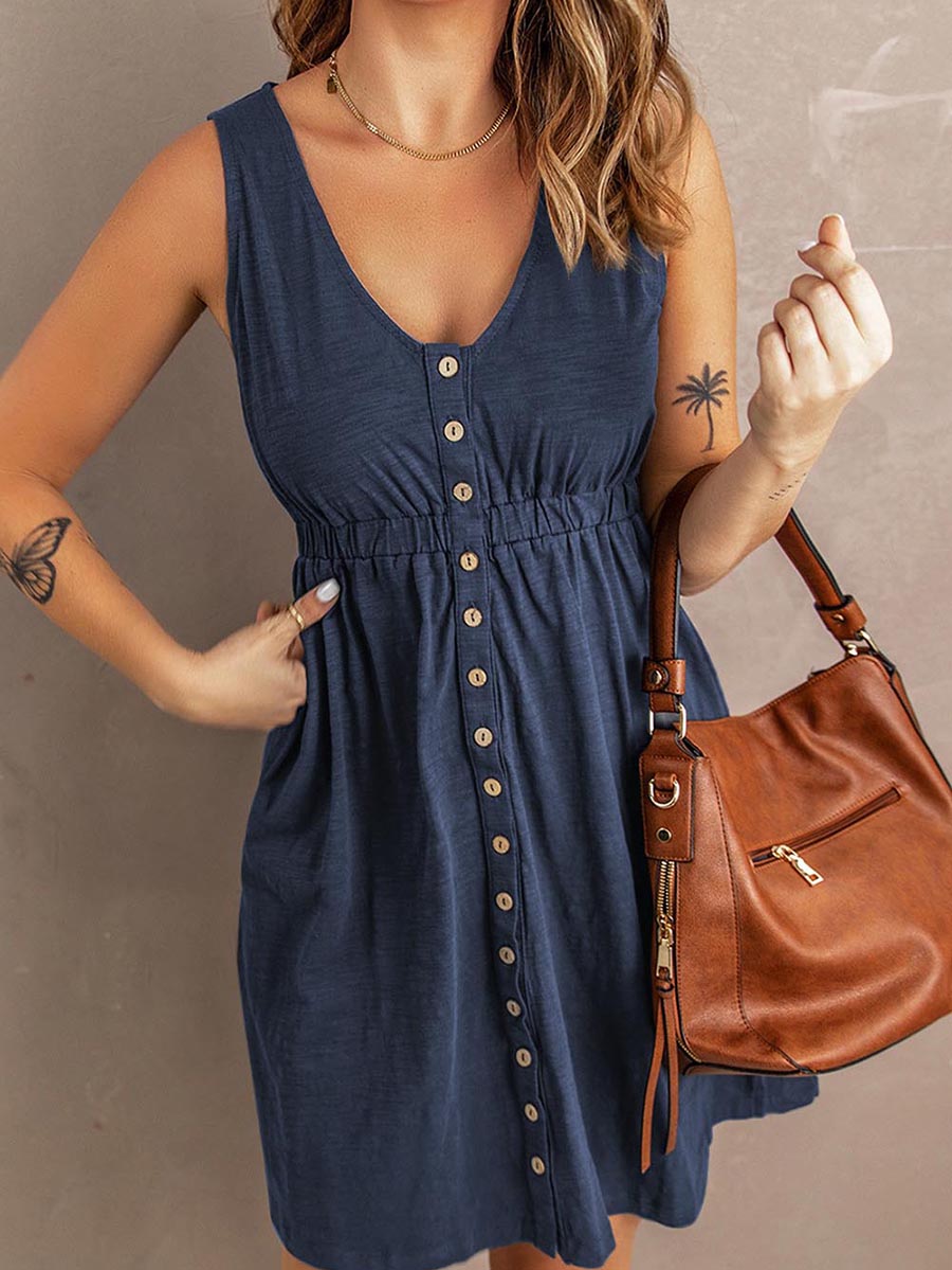 Casual Buttons Vest Dress(9 Colors)