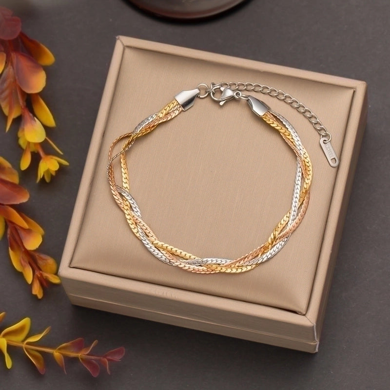304 Stainless Steel 18K Gold Plated Rose Gold Plated Streetwear Plating Solid Color Layered Necklaces