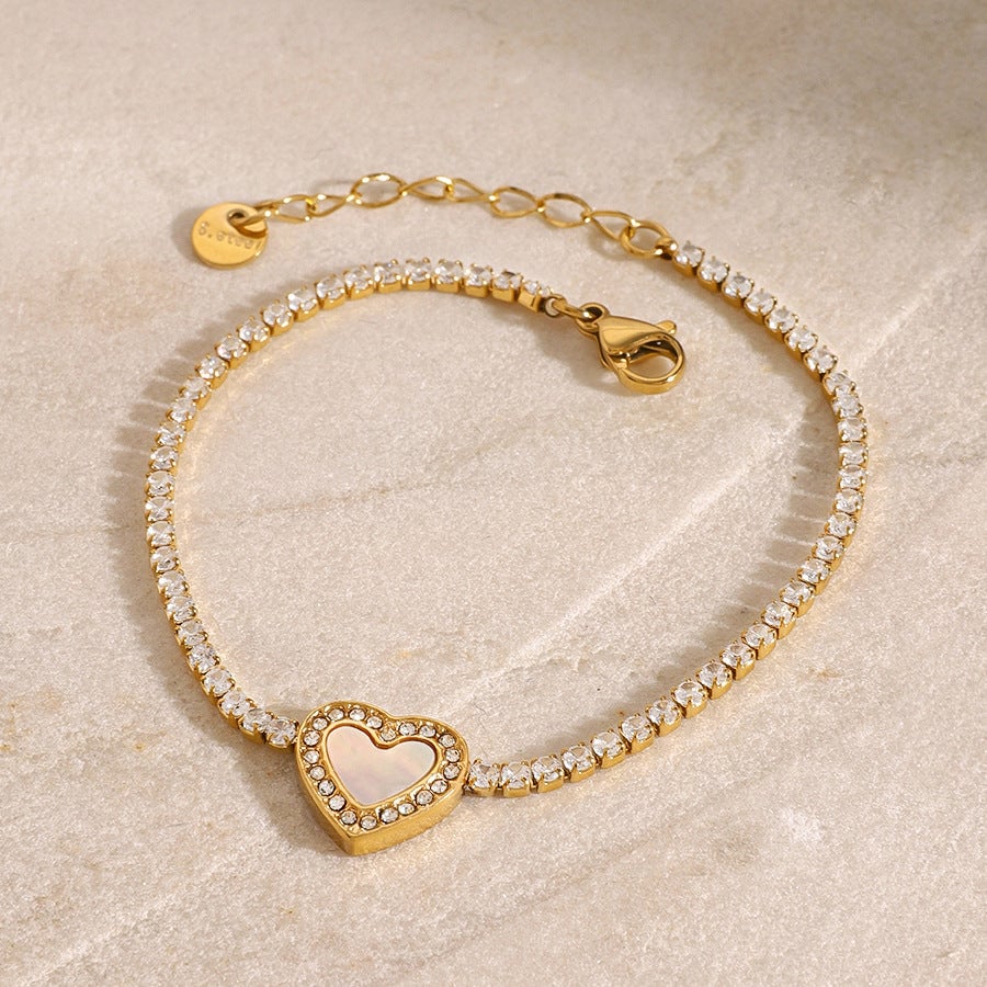 Stainless Steel Heart Full Diamond Bracelet Bracelet Titanium Steel Bracelet