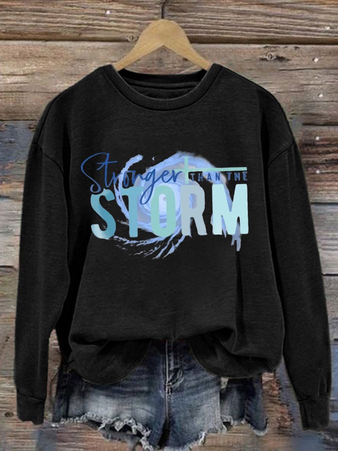 Women's Stronger Than The Storm Printed Crew Neck Sweatshirt