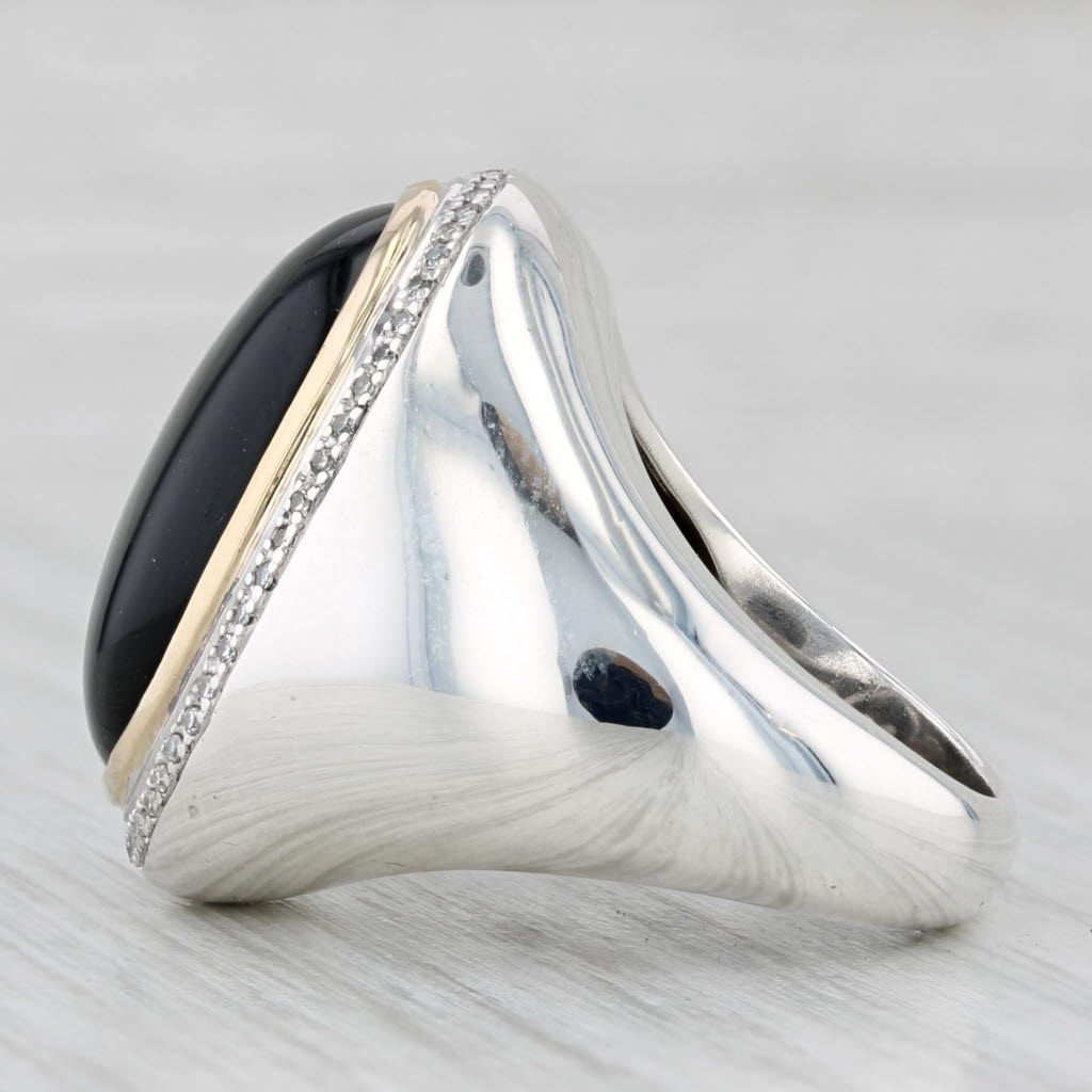 Onyx Diamond Halo Ring 14k White Gold Size 7 Statement