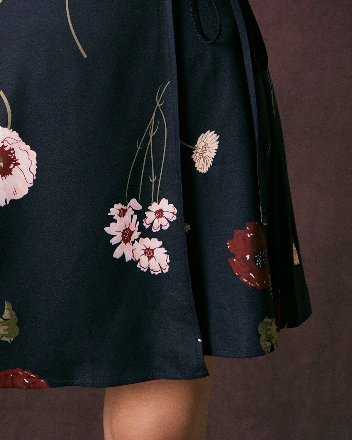 The Navy V Neck Floral Tie Wrap Mini Dress