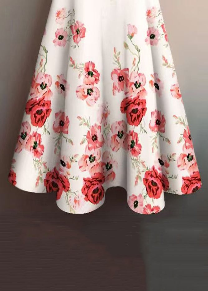 White Print Cotton Skirts Elastic Waist Summer