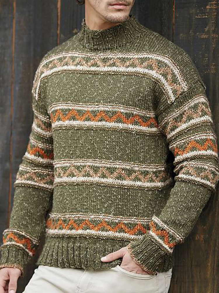 Retro Green Stripes Jacquard Iceland Sweater