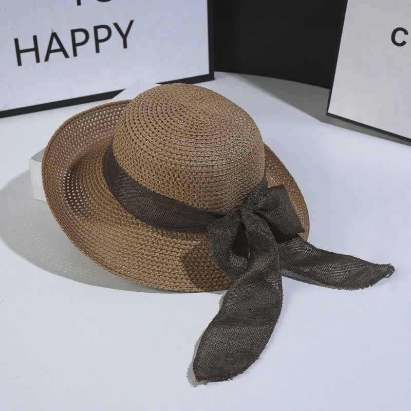 Women's Vintage Style Bow Knot Hollow Out Crimping Straw Hat