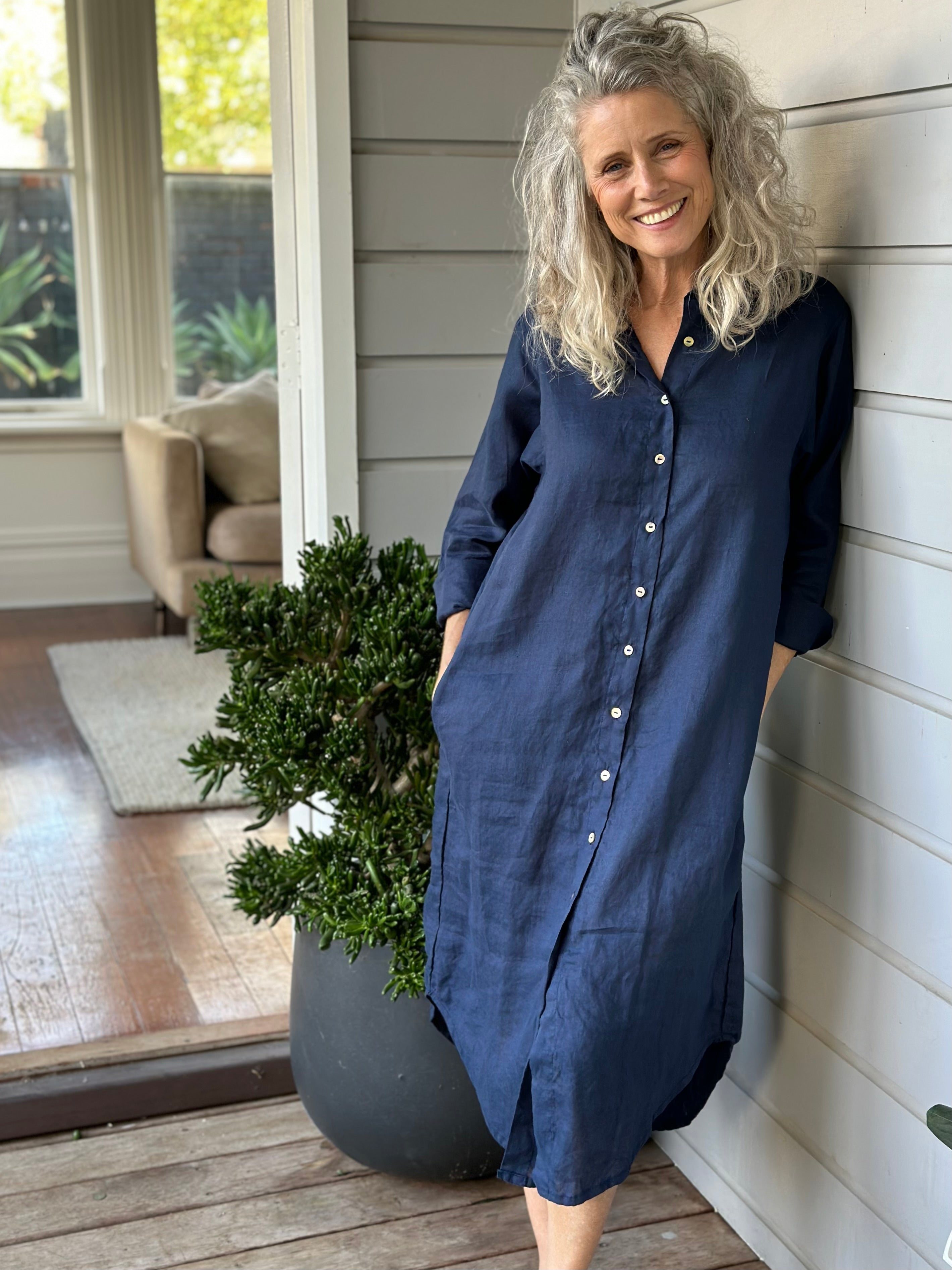 elena shirtdress - navy linen