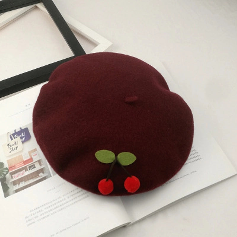 2 Pieces Women's Elegant Pastoral Cherry Eaveless Beret Hat
