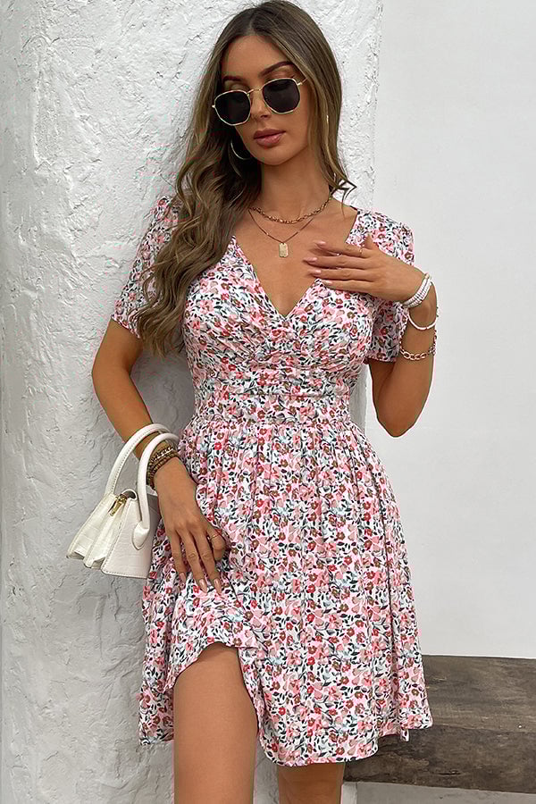 Fashion V Neck Floral Print Casual Dress