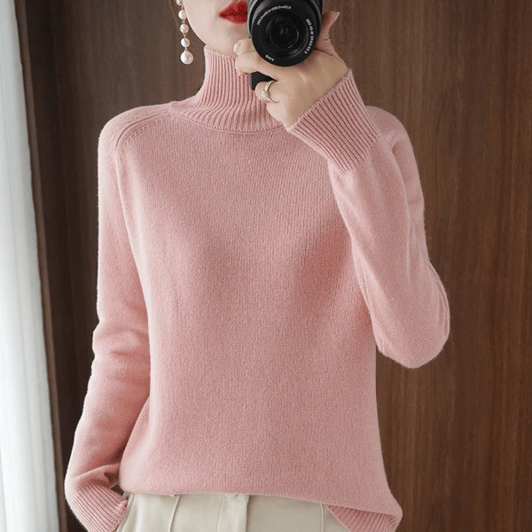 Women;S Solid Turtleneck Cashmere Knit Sweater