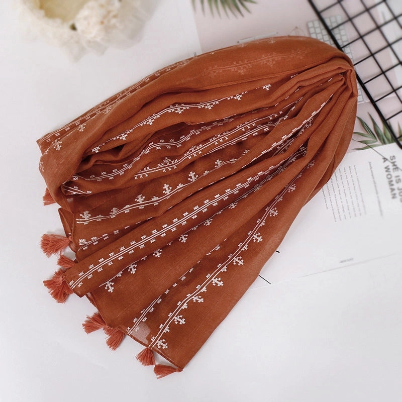Women's Minimalist Classic Style Flower Cotton Printing Scarf