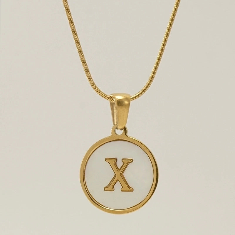 Fashion Letter Stainless Steel Titanium Steel Plating Inlay Shell Pendant Necklace 1 Piece
